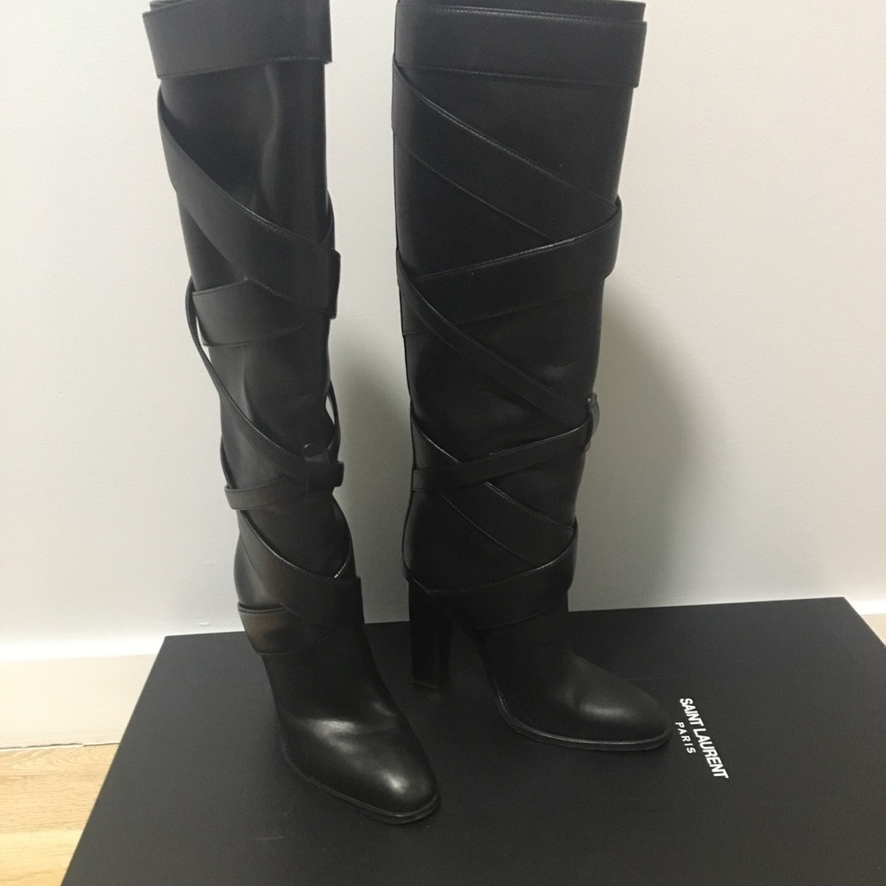 Saint Laurent striped black fashion boot size 5